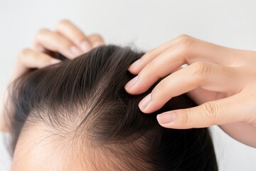 Naklejka premium Man with hair loss problems closeup. Alopecia balding hairs on man scalp