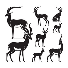 Graceful Gazelles: Vector Gazelle Silhouette Set for Elegant Wildlife Designs, Nature Illustrations, Gazelle black vector.