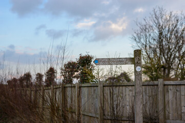 Fototapeta na wymiar British wooden footpath sign, indicating the way to Moor Monkton, Yorkshire, UK