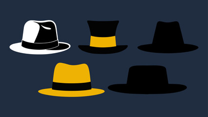 set of hats in vector, set of different style drawn hats in vector