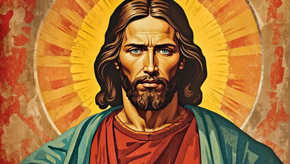 Portrait of Jesus with a halo. Divine Mercy. Holy Father