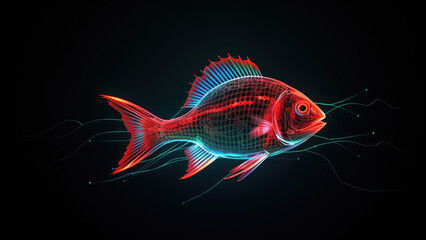 Vivid Digital Art: fish Snorting in Neon Color Illustration
 - obrazy, fototapety, plakaty