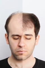 Obraz premium Hair loss treatment concept. Comparison of hair before and after transplantation