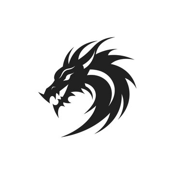 Dragon black icon on a white background in minimalism сreated with Generative Ai
