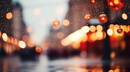 Generative AI, Christmas fair blurred background, winter street market in Europe - obrazy, fototapety, plakaty