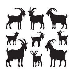 Mountain Majesty: Vector Goat Silhouette Collection for Nature Designs, Wildlife Illustrations, and Outdoor-themed Artwork.