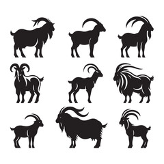 Mountain Majesty: Vector Goat Silhouette Collection for Nature Designs, Wildlife Illustrations, and Outdoor-themed Artwork.