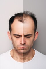 Obraz premium Hair loss treatment concept. Comparison of hair before and after transplantation