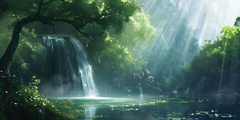 Obraz premium Mountain jungle with limestone waterfalls