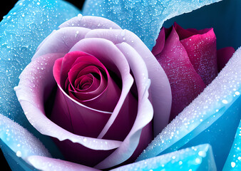 Red rose with droplets and ice water on it, romantic atmospheric Background, Generative AI