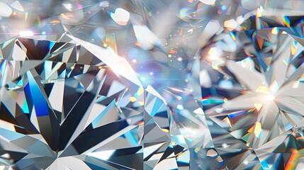 Exquisite Diamond Detail Capturing Sparkling Light Play
 Macro shot of a diamond's surface, highlighting the intricate facets and vibrant play of light, exemplifying its captivating brilliance and pur - obrazy, fototapety, plakaty