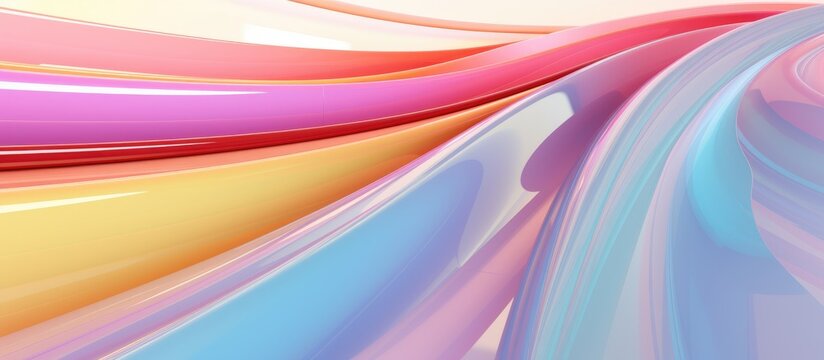 This image showcases an abstract interior featuring a sculptural design with vibrant rainbow lines flowing in a wavy pattern. The colors blend seamlessly,
