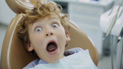 Child's surprised expression during a dental check-up.