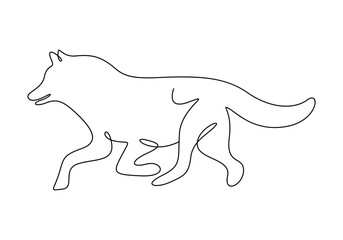 One continuous line drawing of wolf. Isolated on white background vector illustration. Free vector