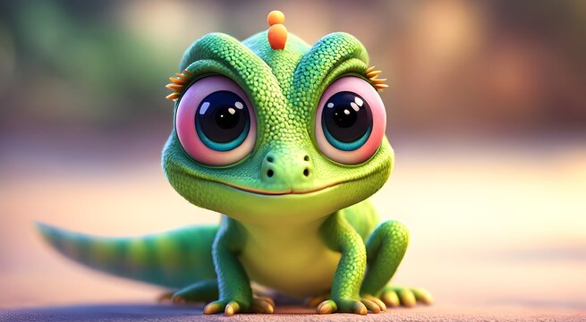 Cute Funny Cartoon Chameleon Art Animated Adorable Character
