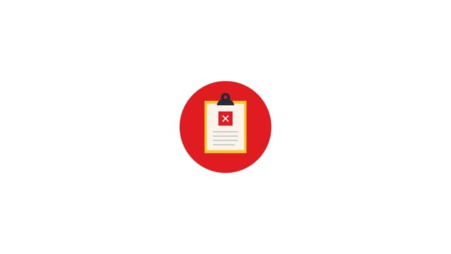 animation of rejected business document and cross sign. 4k Video