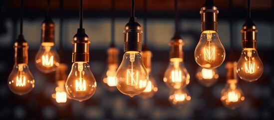 A cluster of vintage light bulbs hang from the ceiling, casting a warm glow across the space. Their...