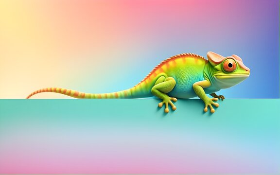 Cute Cartoon Chameleon Character Banner Solid Gradient Background