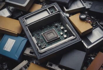 pile of old unused computers and vintage CRT monitors