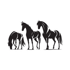 Equestrian Elegance: Vector Horse Silhouette Collection for Equine Designs, Equestrian Illustrations, and Western-themed Artwork. Black Horse vector.