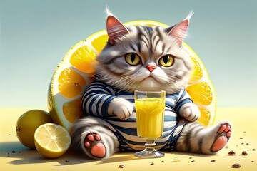 happy cat on vacation relaxing at sea.