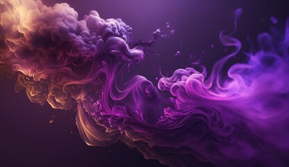Generative AI, Flowing lavender violet liquid and smoke with splashes. Bright fluid banner, 3D...