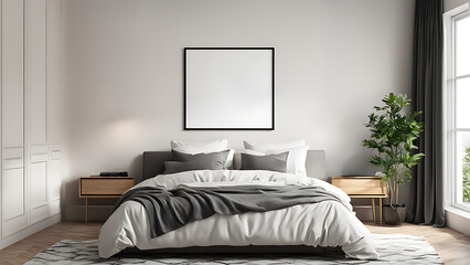 mackup frames, paintings in the bedroom. modern interior