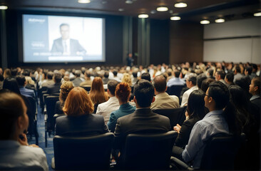 Image of a conference that takes place in a large conference room, workshop for young professionals, training in a large conference room, adult training,blur background. 