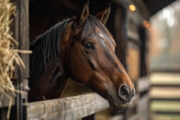  horse in the stable, horse ranch with a house and fence,old farm house