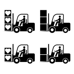 Set of Forklift transport icon, industry vehicle machine symbol, fork truck warehouse vector illustration