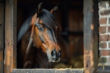  horse in the stable, horse ranch with a house and fence,old farm house