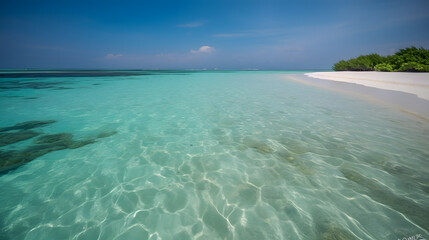 Obraz premium sunny sand beach in the lagoon along the maldives