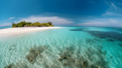 Obraz premium sunny sand beach in the lagoon along the maldives