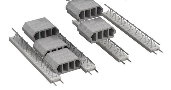 Concrete floor slab block system cross section isolated on white background - 3D animation
