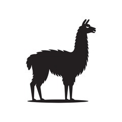 South American Serenity: Vector Llama Silhouette Collection for Andean Designs, Wildlife Illustrations, and Nature-themed Artwork. Black vector llama.
