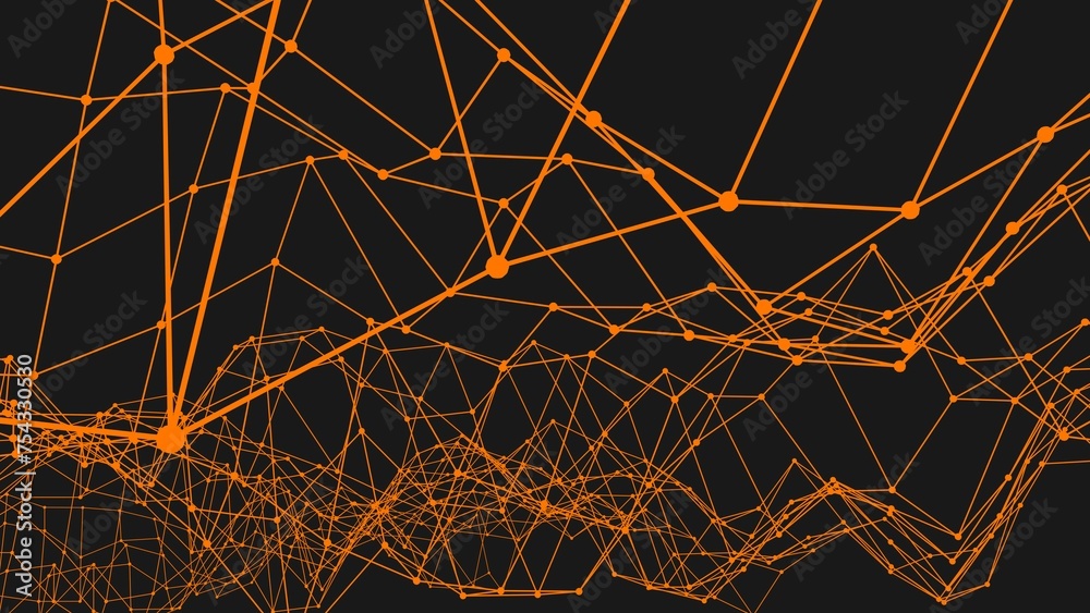 Poster orange technological structure from connections of points and lines into a grid.