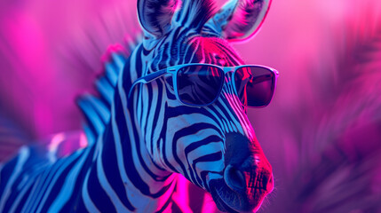 Cool Zebra with Sunglasses on Magenta Background