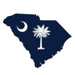 Outline of the borders of the U.S. state of South Carolina with a flag