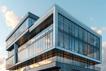 Modern Commercial Building Construction with Glass Windows, To showcase innovative and contemporary design in commercial architecture with a focus on