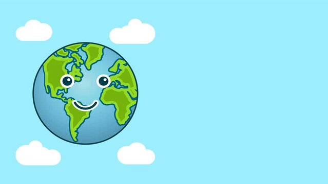 Animated Blue Earth breathing with cute face emoji. Suitable to place on go green content and earth day event or World Earth Day.