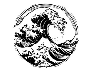 Sea waves. Vintage vector engrave black illustration. Isolated on white
