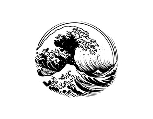 Sea waves. Vintage vector engrave black illustration. Isolated on white
