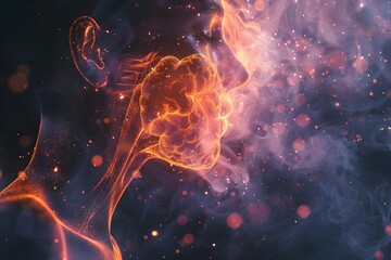Abstract Human Body in Space with Glowing Brain and Smoke, To convey a message of creativity,...