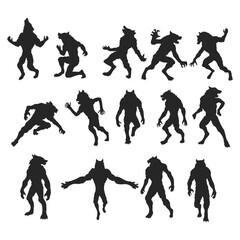 Illustration of a howling werewolf silhouette, Vector wolfman 

