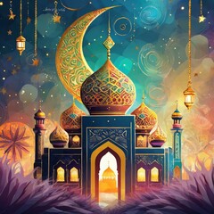mosque in night ai generative  - obrazy, fototapety, plakaty