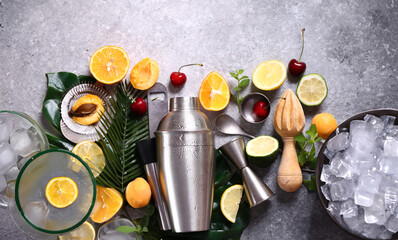 set of glassware for cocktails - shaker and measuring cups