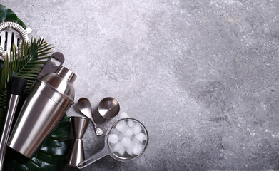 set of glassware for cocktails - shaker and measuring cups