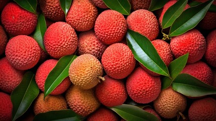 Generative AI, Macro Fresh Juicy of lychee fruit background. Closeup photo, summer Thailand food.