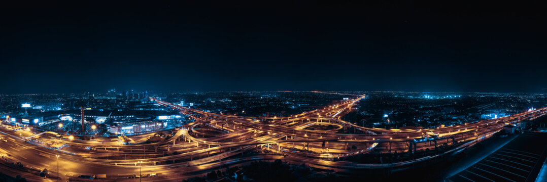 Spherical HDRI panorama 360 degrees angle expressway top view of Expressway top view, Road traffic an important infrastructure in Thailand	