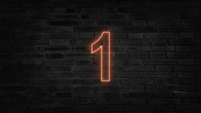Bright neon glowing number 1, 2, 3, light pink blue color symbol, seamless loop animation on black background in 4K.